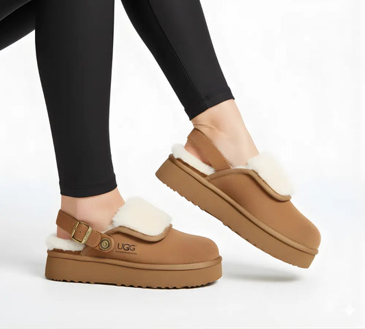 AUSTRALIAN SHEPHERD® 3-Way Style UGG Slippers Sheepskin Wool Slingback Platform Tenley - InflSelection