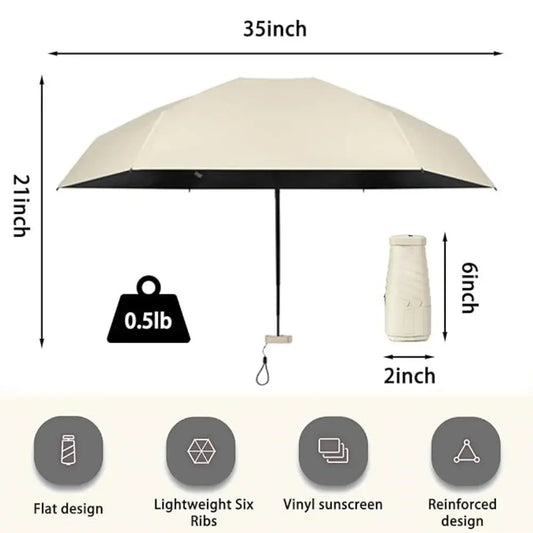 Mini UV Umbrella - Lightweight Folding Parasol Sunny Umbrella ,Reinforced Frame Portable Kids/Ladies' Sunshade Umbrella - InflSelection