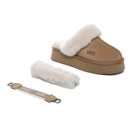 AUSTRALIAN SHEPHERD® UGG Slippers Women Removable Wool Strap Slingback Platform Musa InflSelection