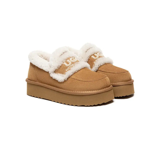 AUSTRALIAN SHEPHERD® UGG Slippers Women Sheepskin Wool Ankle Platform Loafers Rilee InflSelection