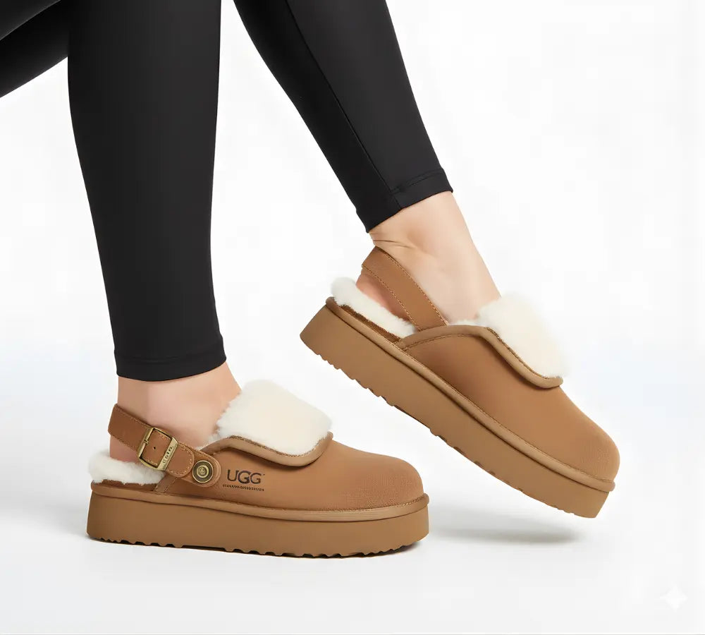 AUSTRALIAN SHEPHERD® 3-Way Style UGG Slippers Sheepskin Wool Slingback Platform Tenley - InflSelection 