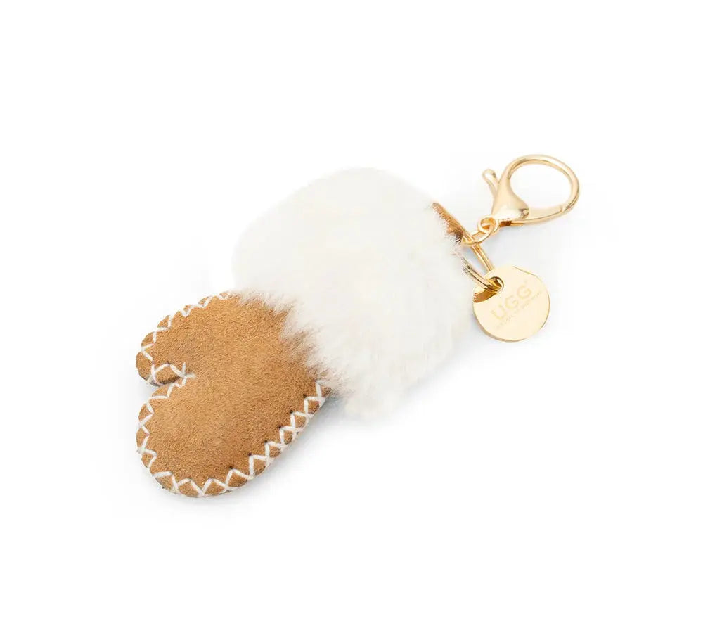 Premium UGG Glove Fluffy Sheepskin Wool Keyring InflSelection