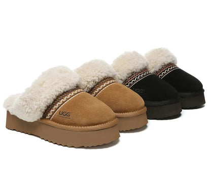 AUSTRALIAN SHEPHERD® UGG Slippers Sheepskin Wool Knitted Platform Isle InflSelection