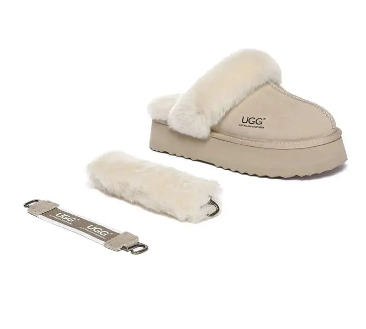 AUSTRALIAN SHEPHERD® UGG Slippers Women Removable Wool Strap Slingback Platform Musa InflSelection