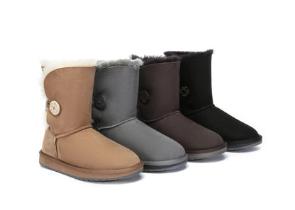 AUSTRALIAN SHEPHERD® UGG Boots Double Face Sheepskin Wool Short Button Women Men InflSelection