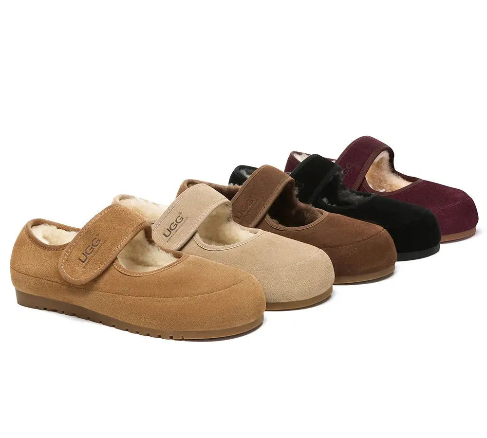 Premium UGG Slippers Sheepskin Wool Adjustable Strap Mary Jane Millie Women InflSelection