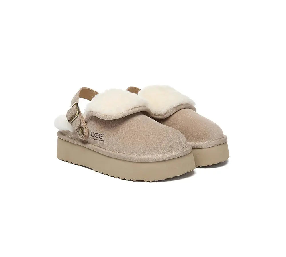 AUSTRALIAN SHEPHERD® 3-Way Style UGG Slippers Sheepskin Wool Slingback Platform Tenley - InflSelection 