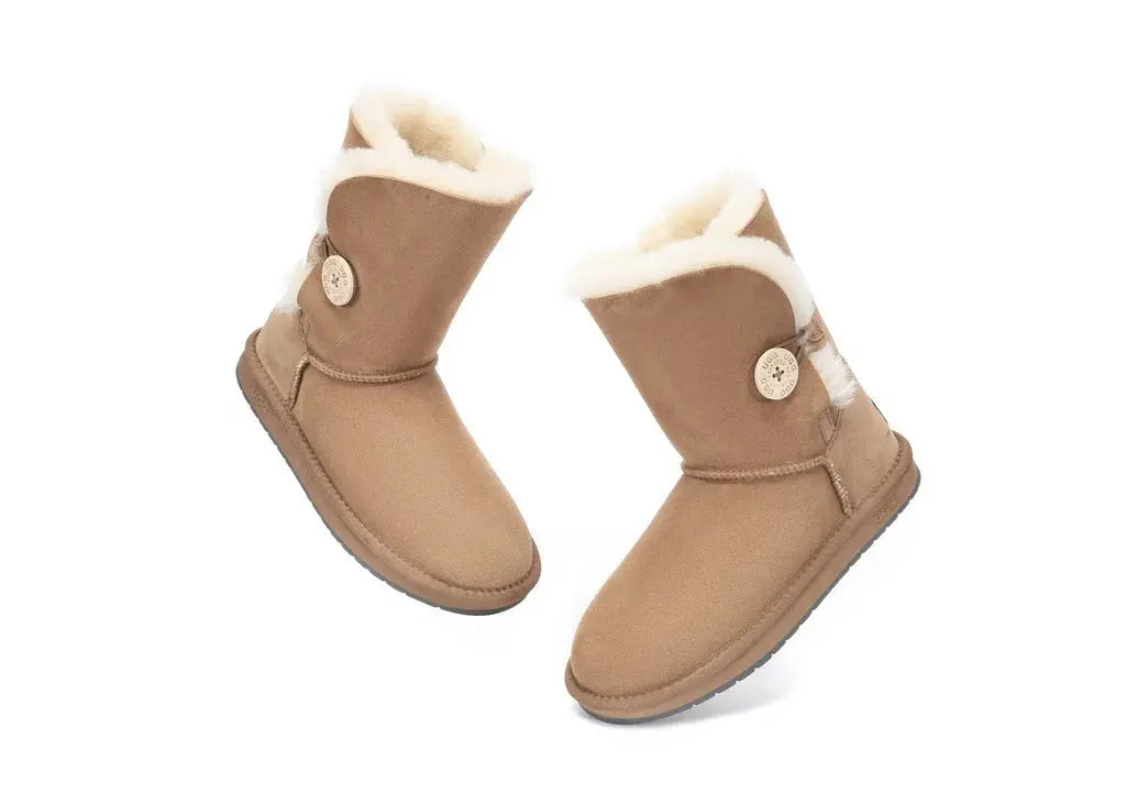 AUSTRALIAN SHEPHERD® UGG Boots Double Face Sheepskin Wool Short Button Women Men InflSelection