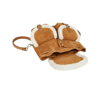 Premium UGG Women Fluffy Wool Adjustable Strap Drawstring Charlie Backpack InflSelection