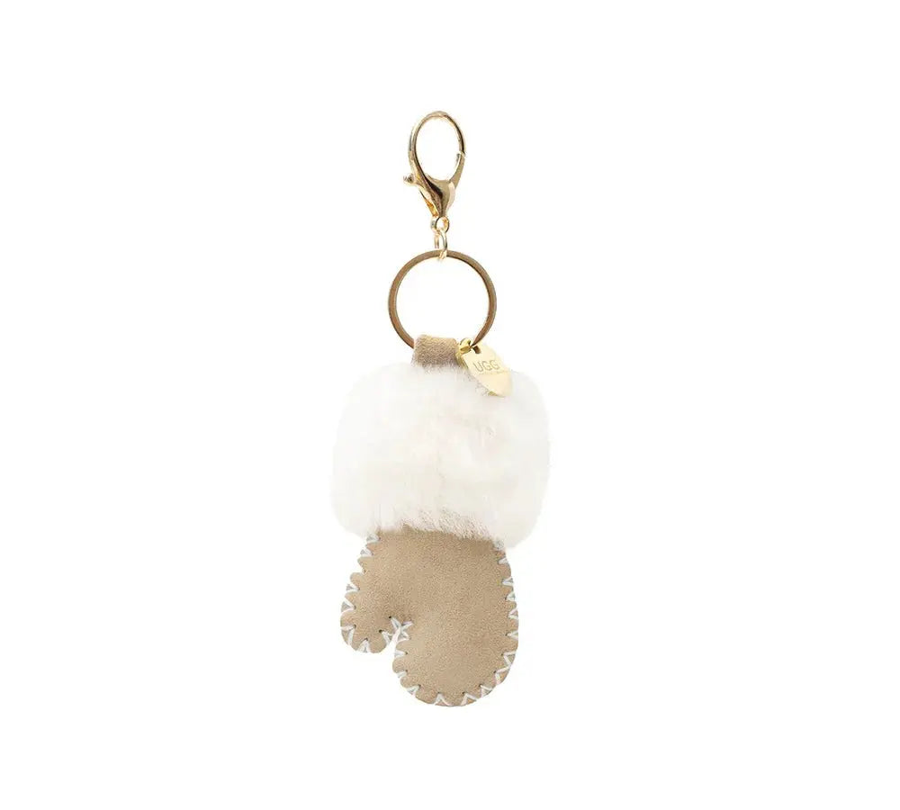 Premium UGG Glove Fluffy Sheepskin Wool Keyring InflSelection