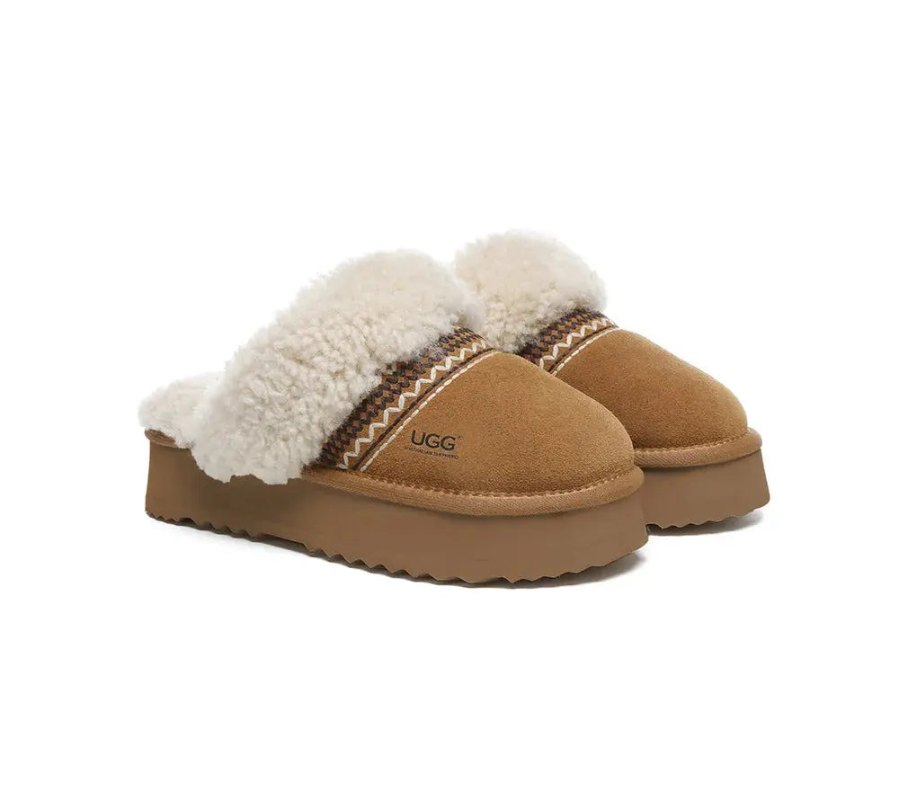 AUSTRALIAN SHEPHERD® UGG Slippers Sheepskin Wool Knitted Platform Isle InflSelection