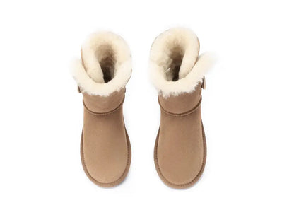 AUSTRALIAN SHEPHERD® UGG Boots Double Face Sheepskin Wool Short Button Women Men InflSelection