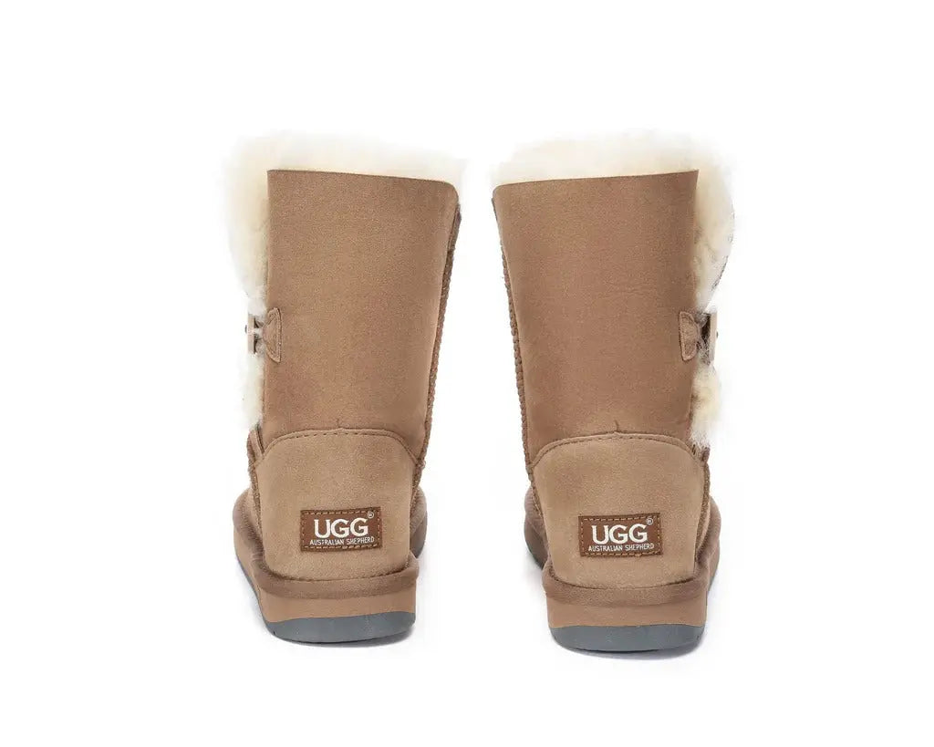 AUSTRALIAN SHEPHERD® UGG Boots Double Face Sheepskin Wool Short Button Women Men InflSelection