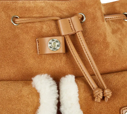 Premium UGG Women Fluffy Wool Adjustable Strap Drawstring Charlie Backpack InflSelection