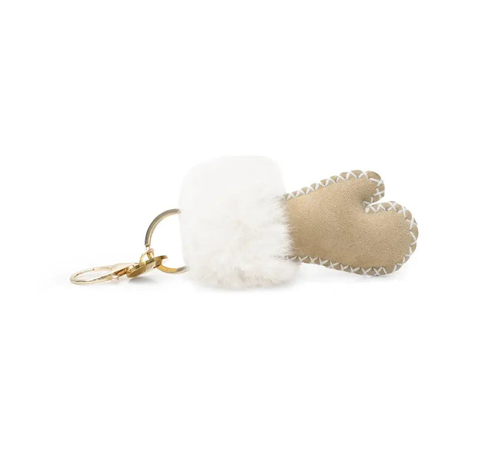 Premium UGG Glove Fluffy Sheepskin Wool Keyring InflSelection