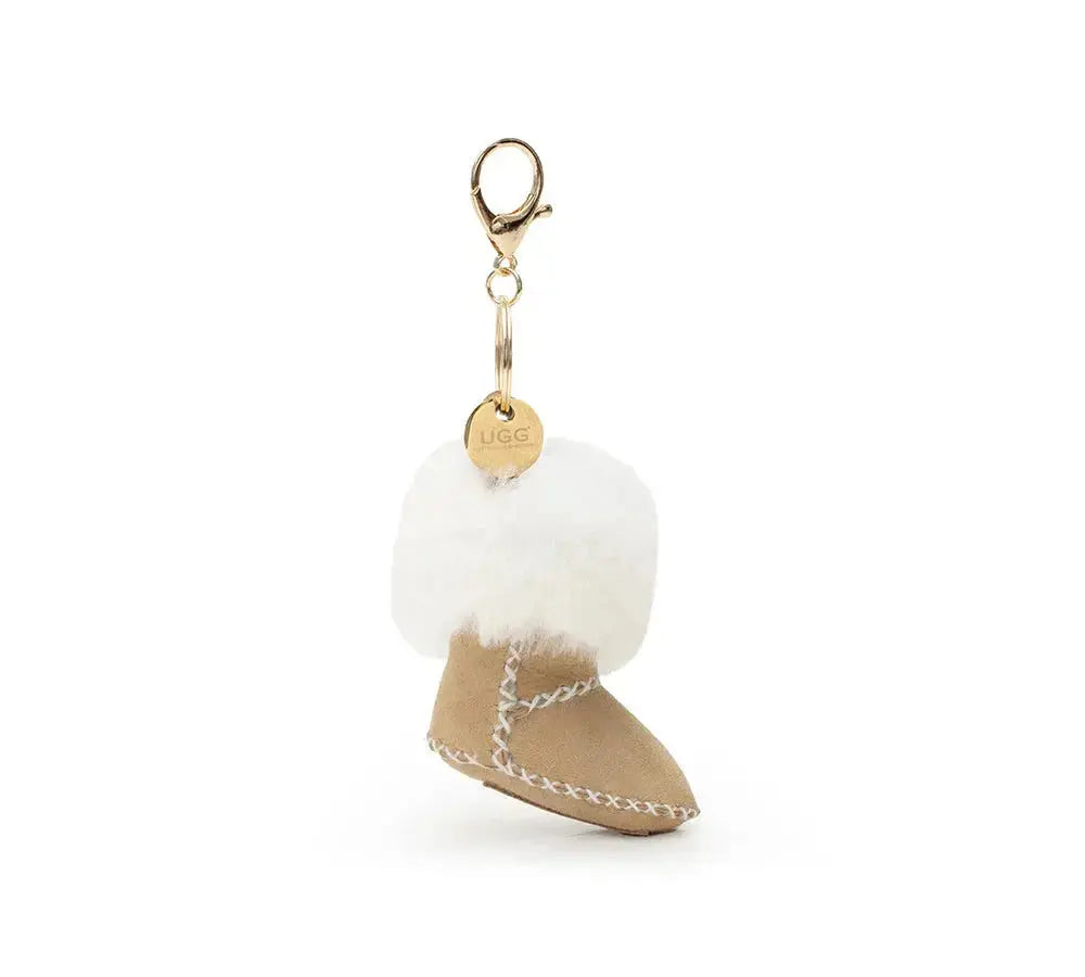 Premium UGG Boot Fluffy Sheepskin Wool Keyring Boris InflSelection