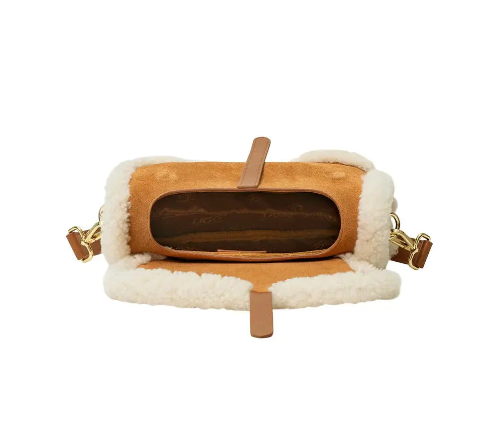 Premium UGG Women Fluffy Wool Adjustable Strap Over Shoulder Saddle Bag InflSelection