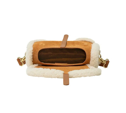 Premium UGG Women Fluffy Wool Adjustable Strap Over Shoulder Saddle Bag InflSelection