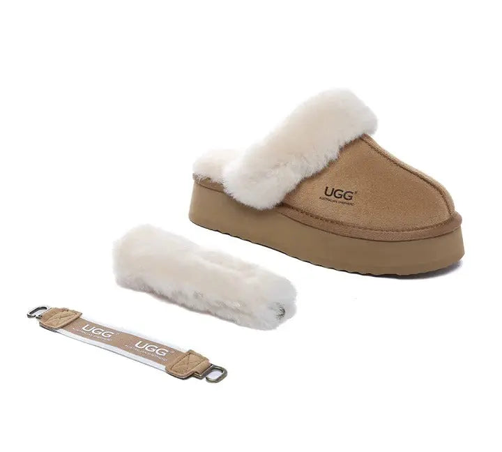 AUSTRALIAN SHEPHERD® UGG Slippers Women Removable Wool Strap Slingback Platform Musa InflSelection