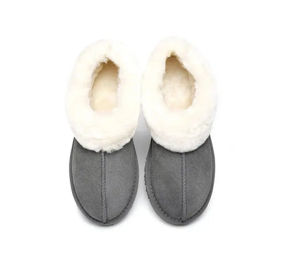 Premium UGG Slippers Sheepskin Wool Ankle Homey Women Men InflSelection