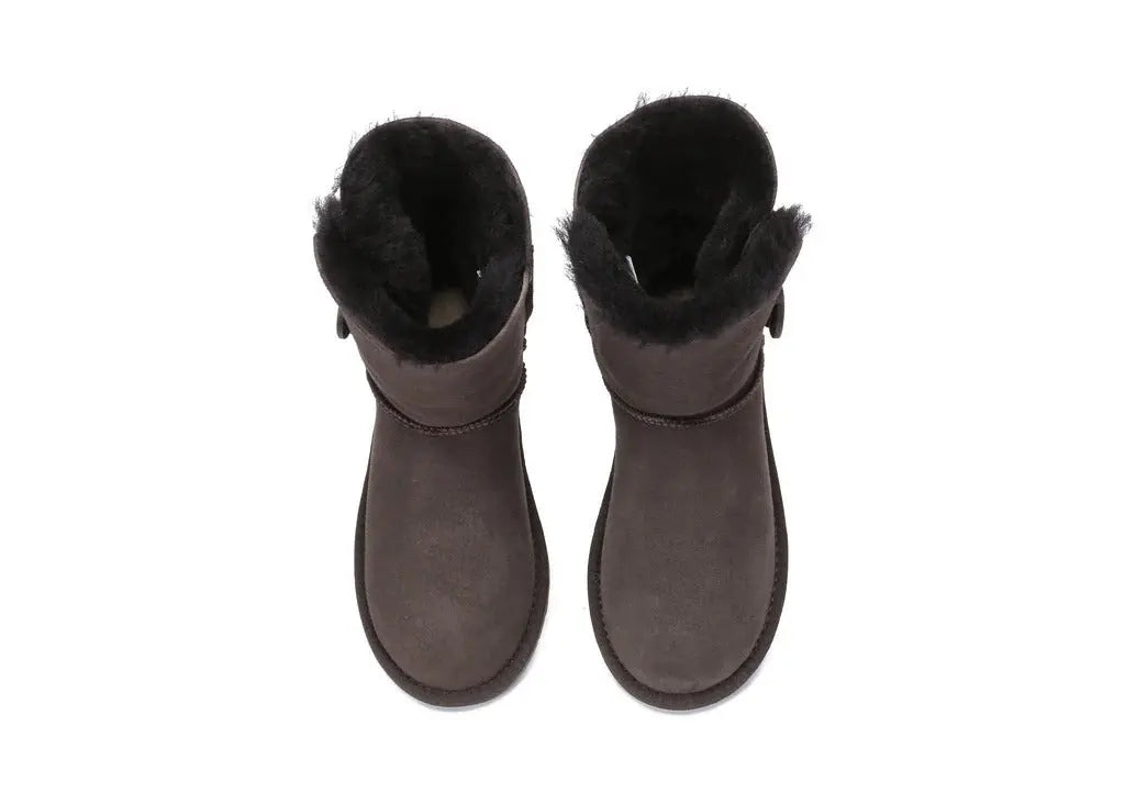 AUSTRALIAN SHEPHERD® UGG Boots Double Face Sheepskin Wool Short Button Women Men InflSelection