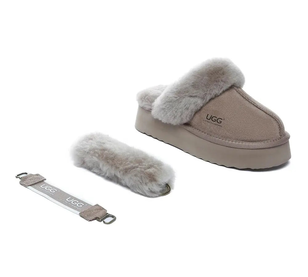 AUSTRALIAN SHEPHERD® UGG Slippers Women Removable Wool Strap Slingback Platform Musa InflSelection