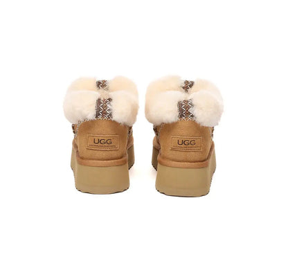 AUSTRALIAN SHEPHERD® UGG Boots Women Sheepskin Wool Collar Ankle Platform Mini Santana - InflSelection 
