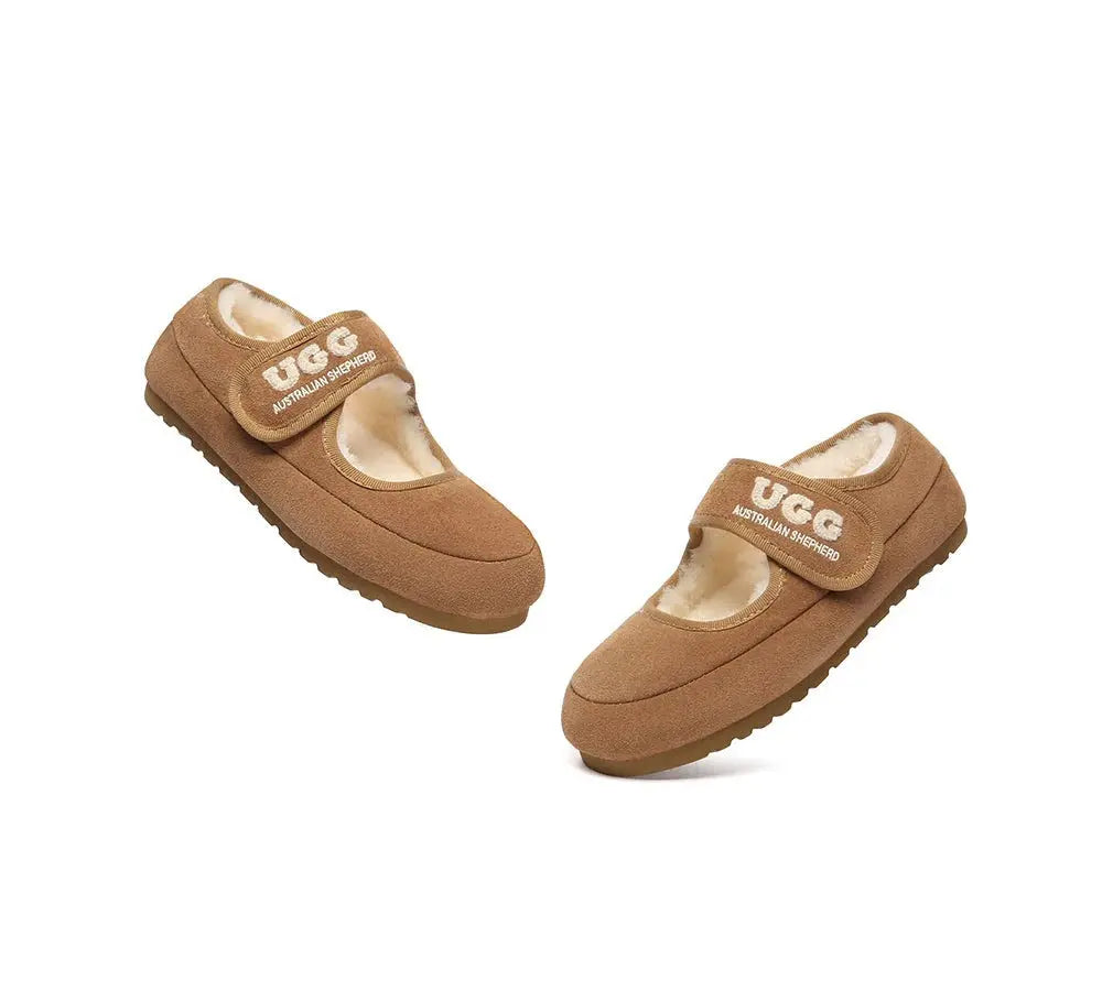 AUSTRALIAN SHEPHERD® UGG Slippers Sheepskin Wool Adjustable Strap Mary Jane Velvi InflSelection