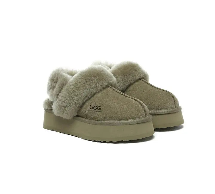AUSTRALIAN SHEPHERD® UGG Slippers Women Removable Wool Strap Slingback Platform Musa InflSelection