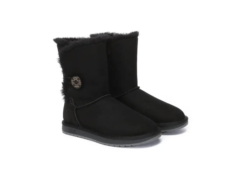 AUSTRALIAN SHEPHERD® UGG Boots Double Face Sheepskin Wool Short Button Women Men InflSelection