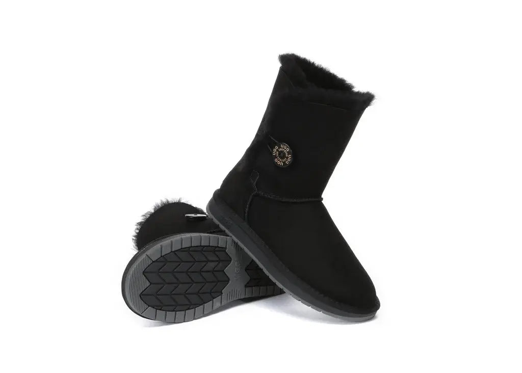 AUSTRALIAN SHEPHERD® UGG Boots Double Face Sheepskin Wool Short Button Women Men InflSelection