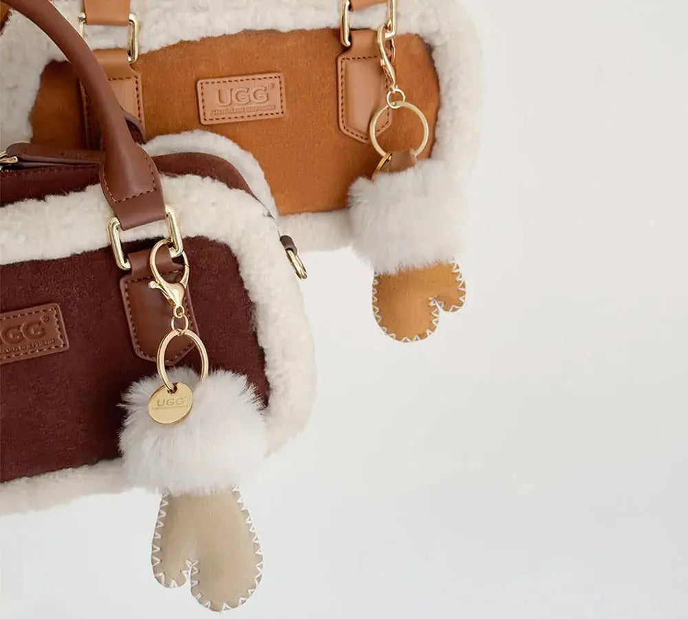 Premium UGG Glove Fluffy Sheepskin Wool Keyring InflSelection