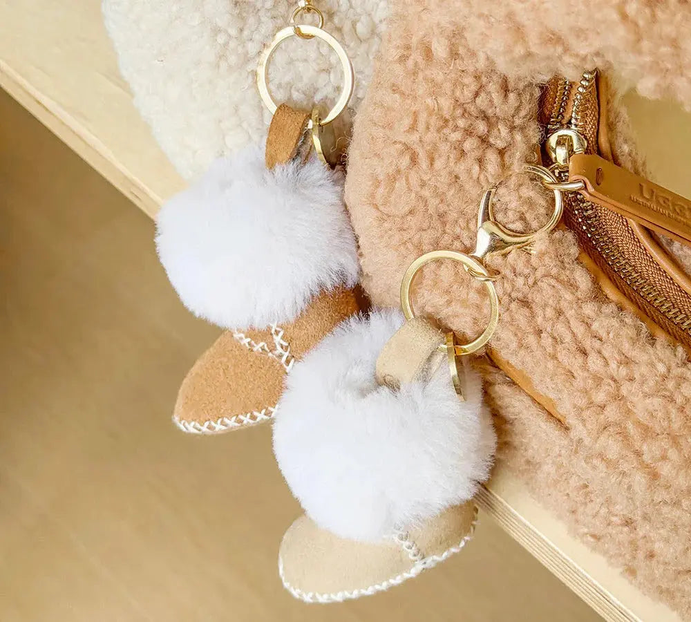 Premium UGG Boot Fluffy Sheepskin Wool Keyring Boris InflSelection