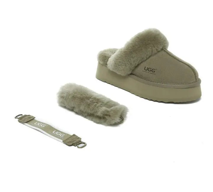 AUSTRALIAN SHEPHERD® UGG Slippers Women Removable Wool Strap Slingback Platform Musa InflSelection