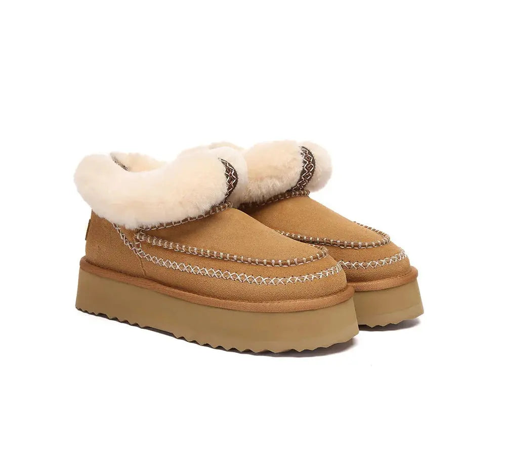 AUSTRALIAN SHEPHERD® UGG Boots Women Sheepskin Wool Collar Ankle Platform Mini Santana - InflSelection 