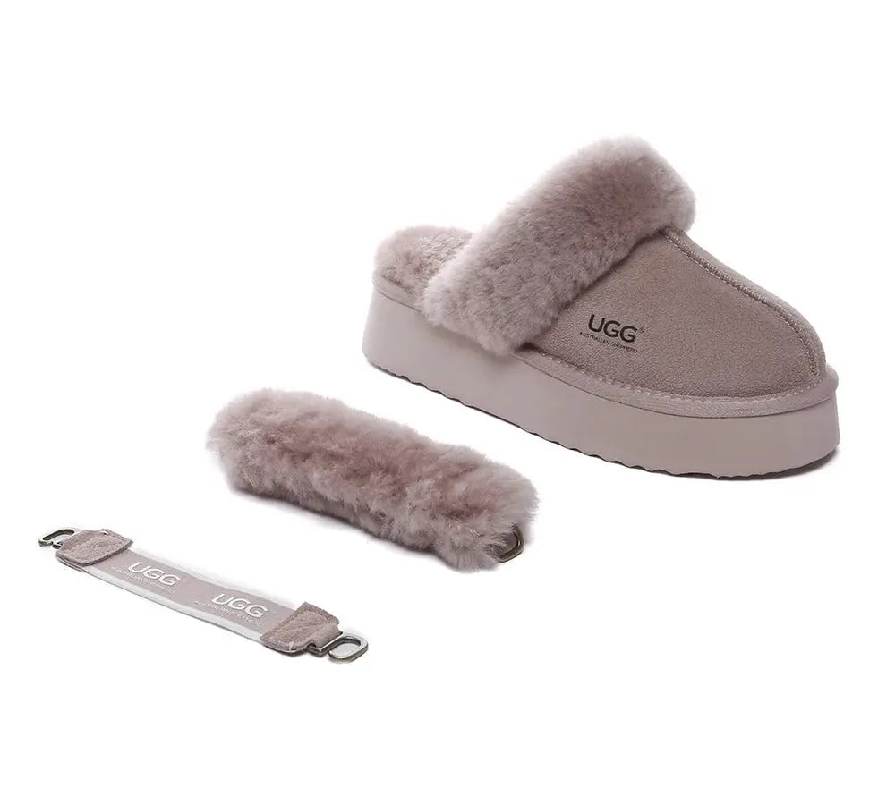 AUSTRALIAN SHEPHERD® UGG Slippers Women Removable Wool Strap Slingback Platform Musa InflSelection