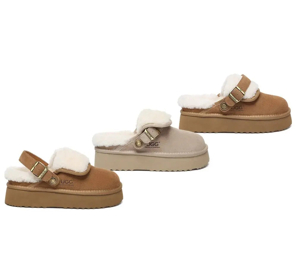 AUSTRALIAN SHEPHERD® 3-Way Style UGG Slippers Sheepskin Wool Slingback Platform Tenley - InflSelection 