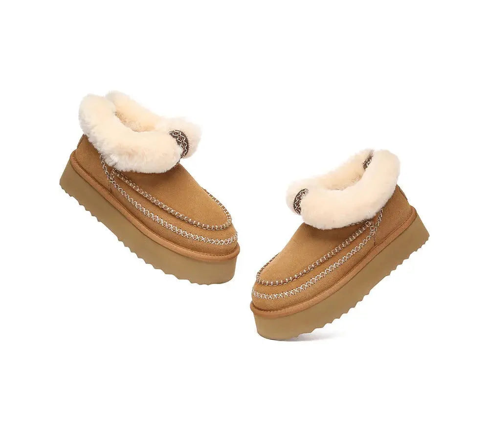 AUSTRALIAN SHEPHERD® UGG Boots Women Sheepskin Wool Collar Ankle Platform Mini Santana - InflSelection 