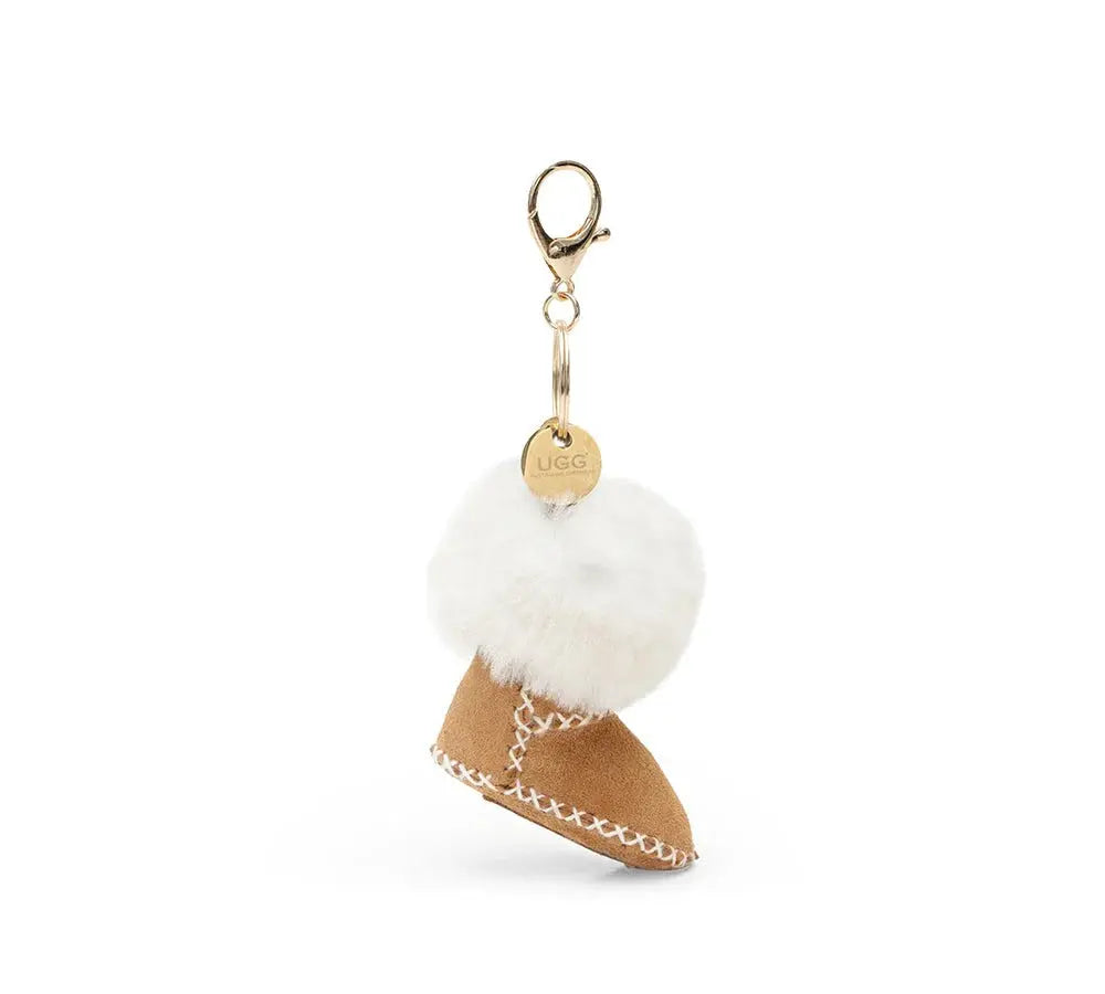 Premium UGG Boot Fluffy Sheepskin Wool Keyring Boris InflSelection