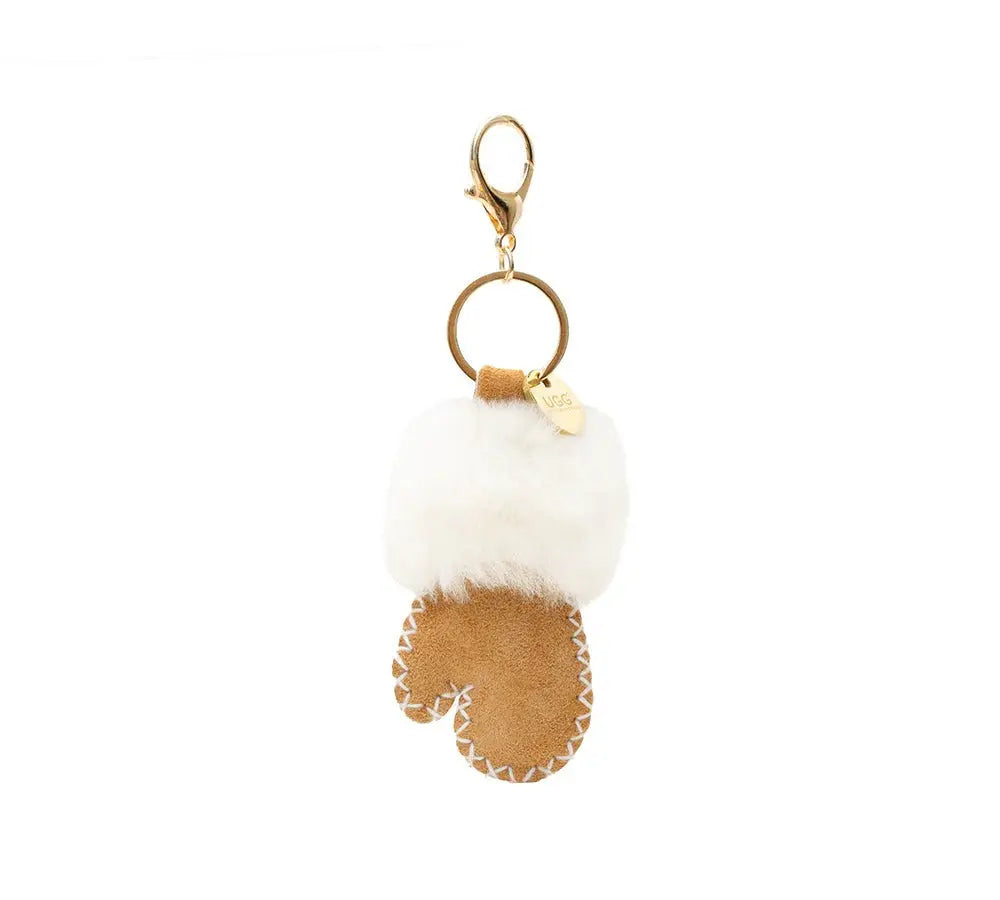 Premium UGG Glove Fluffy Sheepskin Wool Keyring InflSelection
