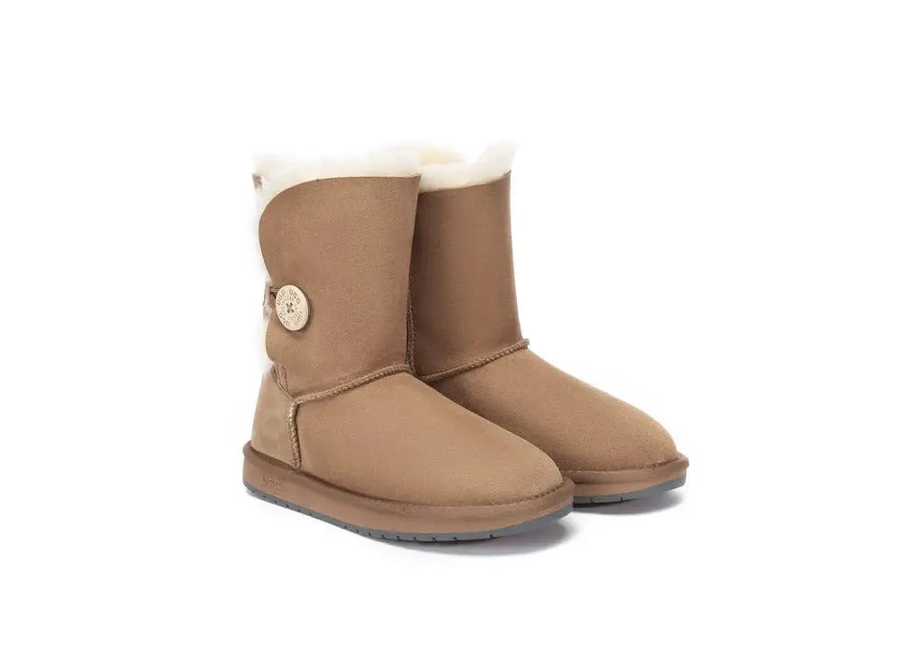 AUSTRALIAN SHEPHERD® UGG Boots Double Face Sheepskin Wool Short Button Women Men InflSelection