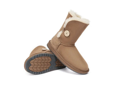 AUSTRALIAN SHEPHERD® UGG Boots Double Face Sheepskin Wool Short Button Women Men InflSelection